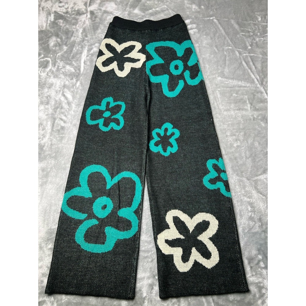 Candy Stripper Pants Women Size 2 Flower Knitted Fairy Boho Wide Leg Comfort